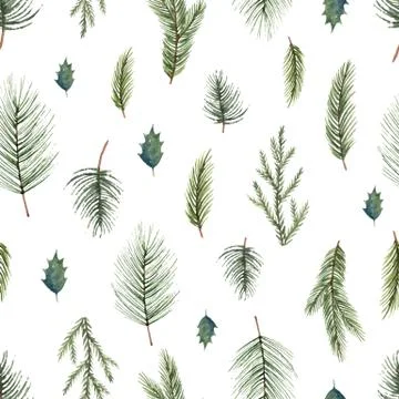 Watercolor vector Christmas seamless pattern with fir branches. Stock Illustration