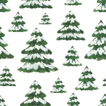 Watercolor vector Christmas seamless pattern with green fir trees. イラスト素材