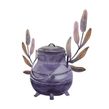 Watercolor vector composition with flask, bowler and leaves. Stock Illustration