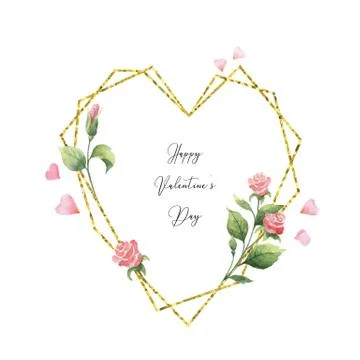 Watercolor vector composition made of geometric Golden frame in the shape of a Illustrazione stock