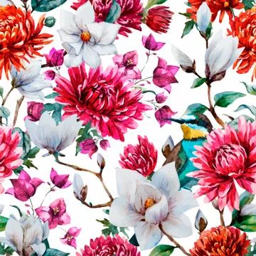 Watercolor vector floral pattern Stock Illustration