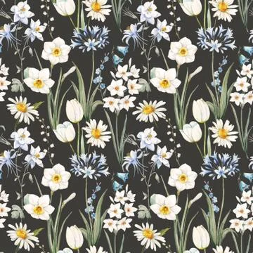 Watercolor vector floral pattern Stock Illustration