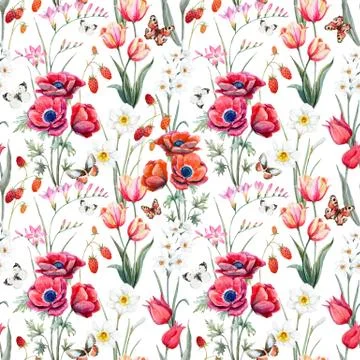 Watercolor vector floral pattern Stock Illustration