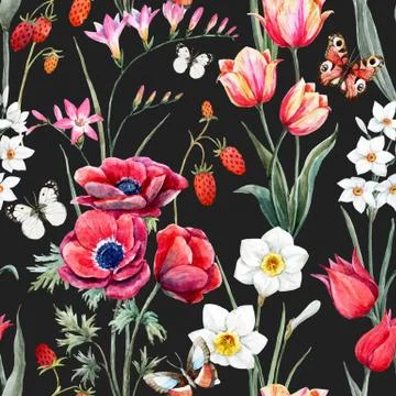 Watercolor vector floral pattern Stock-Illustration