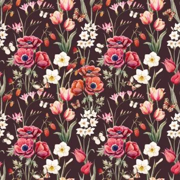 Watercolor vector floral pattern Stock Illustration