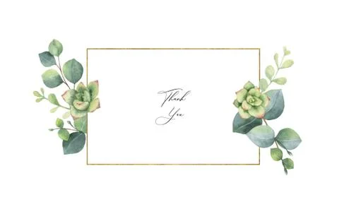 Watercolor vector frame with eucalyptus leaves and succulents. Illustrazione stock