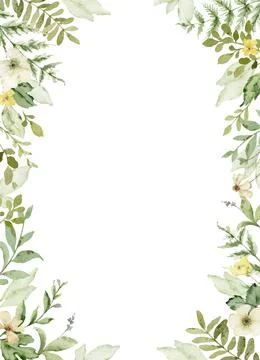 Watercolor vector frame with green forest foliage. Stock Illustration