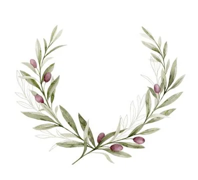 Watercolor vector frame with olive branches and green foliage. Hand painted Stock Illustration