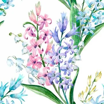 Watercolor vector hyacinth pattern Stock Illustration