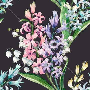 Watercolor vector hyacinth pattern Stock Illustration