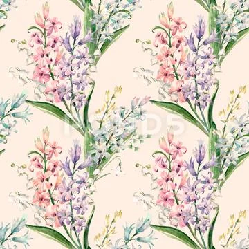 Watercolor vector hyacinth pattern Stock Illustration