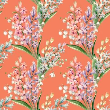 Watercolor vector hyacinth pattern Stock Illustration