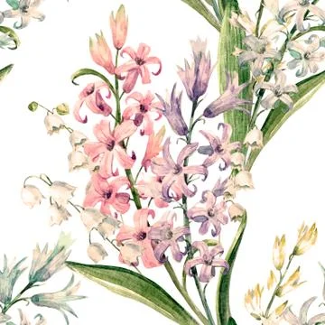 Watercolor vector hyacinth pattern Stock Illustration