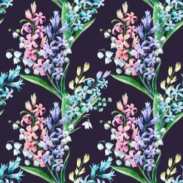Watercolor vector hyacinth pattern Stock Illustration