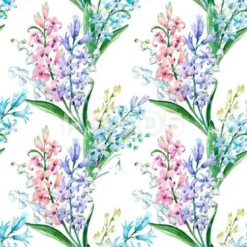 Watercolor vector hyacinth pattern Stock Illustration