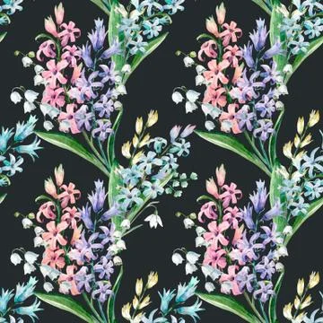 Watercolor vector hyacinth pattern Stock Illustration