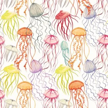 Watercolor vector jellyfish pattern Stock Illustration