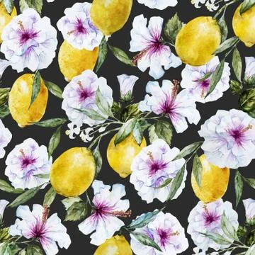 Watercolor vector lemon pattern Stock Illustration