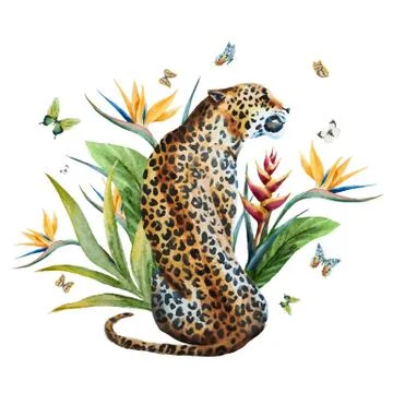 Watercolor vector leopard Stock Illustration
