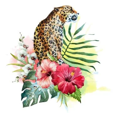 Watercolor vector leopard Stock Illustration