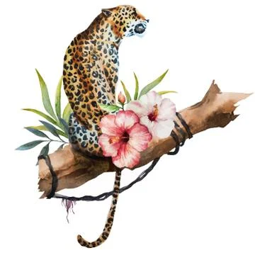Watercolor vector leopard Stock Illustration