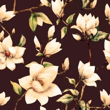 Watercolor vector magnolia pattern Stock Illustration