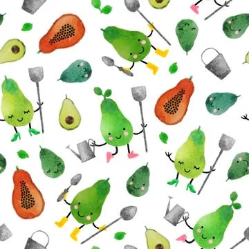 Watercolor vector pattern of fruits Stock Illustration