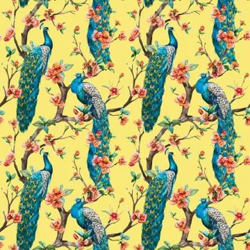 Watercolor vector peacock pattern Stock-Illustration