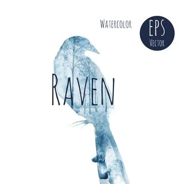 Watercolor vector print with a crow. Stock Illustration