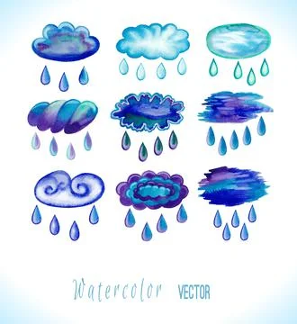 Watercolor vector  rainy clouds Stock Illustration