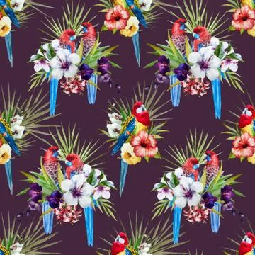 Watercolor vector rosella bird pattern 库存插图
