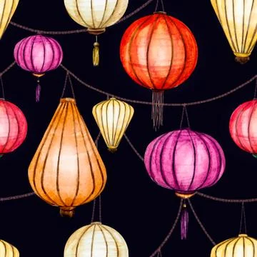 Watercolor vector seamless chinese pattern 스톡 일러스트