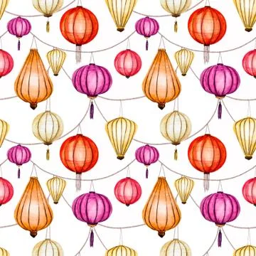 Watercolor vector seamless chinese pattern Stock Illustration
