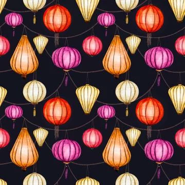 Watercolor vector seamless chinese pattern Stock Illustration
