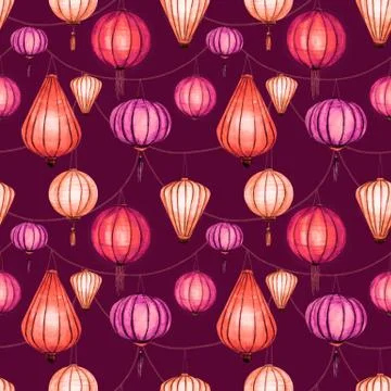 Watercolor vector seamless chinese pattern Stock Illustration