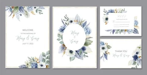 Watercolor vector set of wedding invitations. Stock Illustration