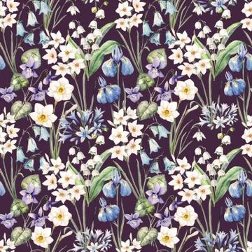 Watercolor vector spring floral pattern Stock Illustration