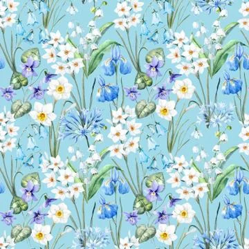 Watercolor vector spring floral pattern Stock Illustration