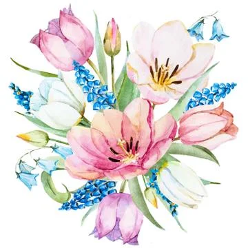 Watercolor vector spring flowers Stock Illustration