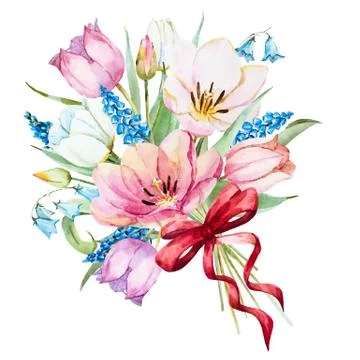 Watercolor vector spring flowers Stock Illustration