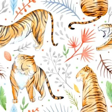 Watercolor vector tropical pattern 스톡 일러스트