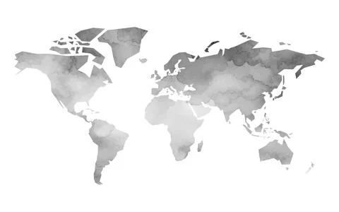 Watercolor Vector World Map in Soft Grey Tones Illustrazione stock