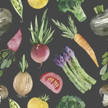 Watercolor vegetable seamless pattern on white background. Beetroot, carrot Stockillustratie