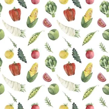 Watercolor vegetable seamless pattern on white background. Beetroot, carrot 스톡 일러스트
