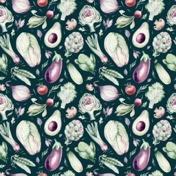 Watercolor vegetables seamless pattern of fresh artichoke , bell pepper and Stock Illustration