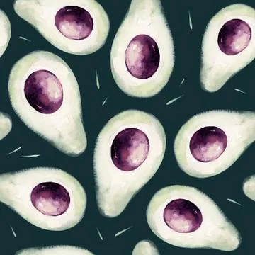 Watercolor vegetables seamless pattern of fresh avocado veggies . Fabric Stock Illustration