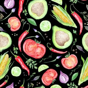 Watercolor Vegetarian Pattern Stock Illustration