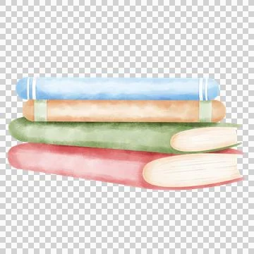 Watercolor vintage composition with old stack of closed books. Stock Illustration