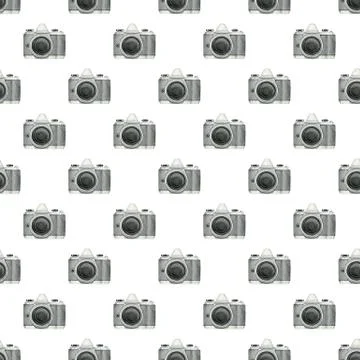Watercolor vintage photo camera seamless pattern isolated on white backgrou.. Stock Illustration
