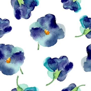 Watercolor of violet flowers seamless pattern Stock Illustration
